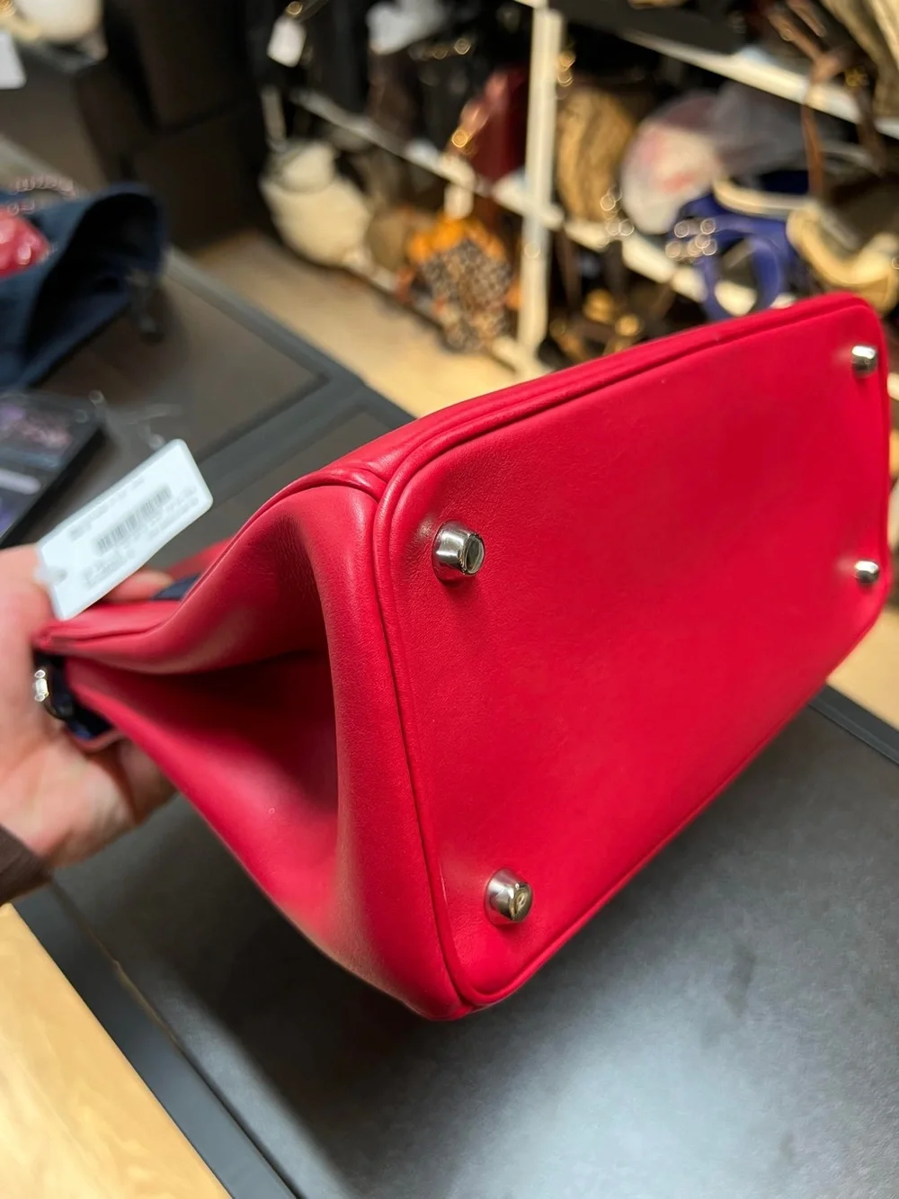 Dior Red Satchel with White Top Handle and Navy Charm